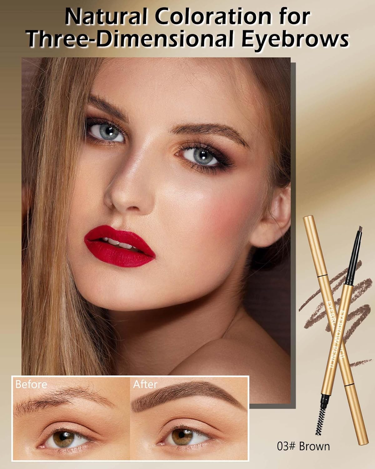 Eyebrow Pencil, 12Pcs Brown Ultra-Fine Retractable Eye Brow Pencil,Long-Lasting Waterproof Eyebrow Tint Pen Kit for Define Shape and Fill Brow,Thanksgiving Eye Makeup Gift Set for Women Girl-03