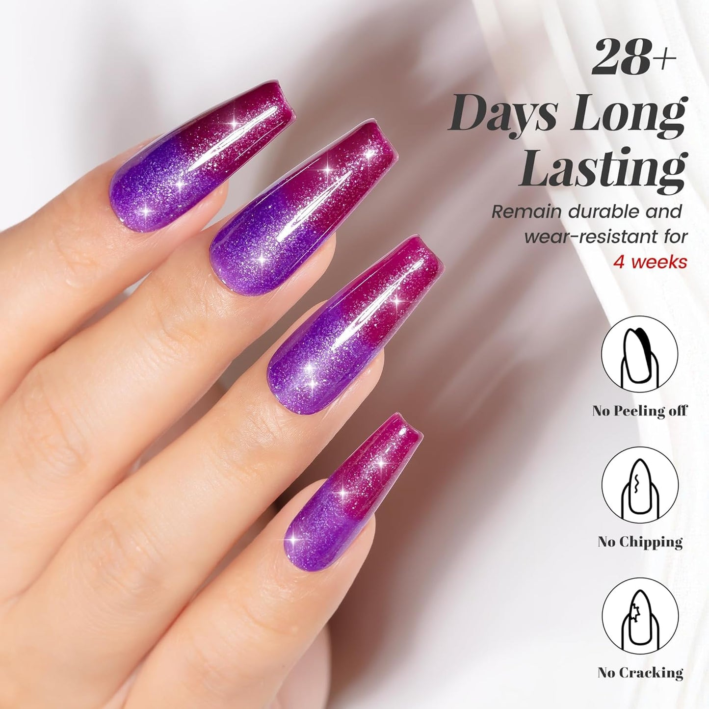 YTD Likomey Color Changing Gel Nail Polish 2 Pcs Set,15ml Purple To Dark Wine Red Pure Color and Glitter Nails Gel Kit,Thermal Ombre Change Colors Salon Manicure Fall Winter UV Varnish,WB2-7