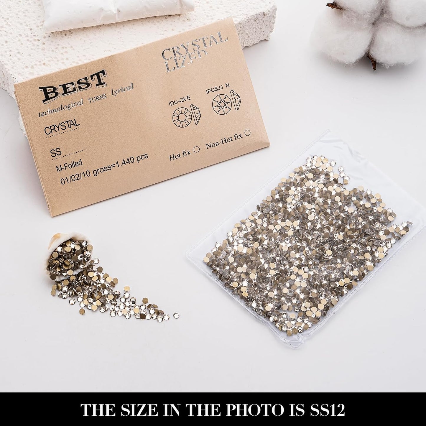 Novani Clear Rhinestones 1440pcs Flat Back Round Rhinestone Style 2088 Sparkly Crystal Gemstones for Nail Art and Crafting SS12,3.0-3.2mm