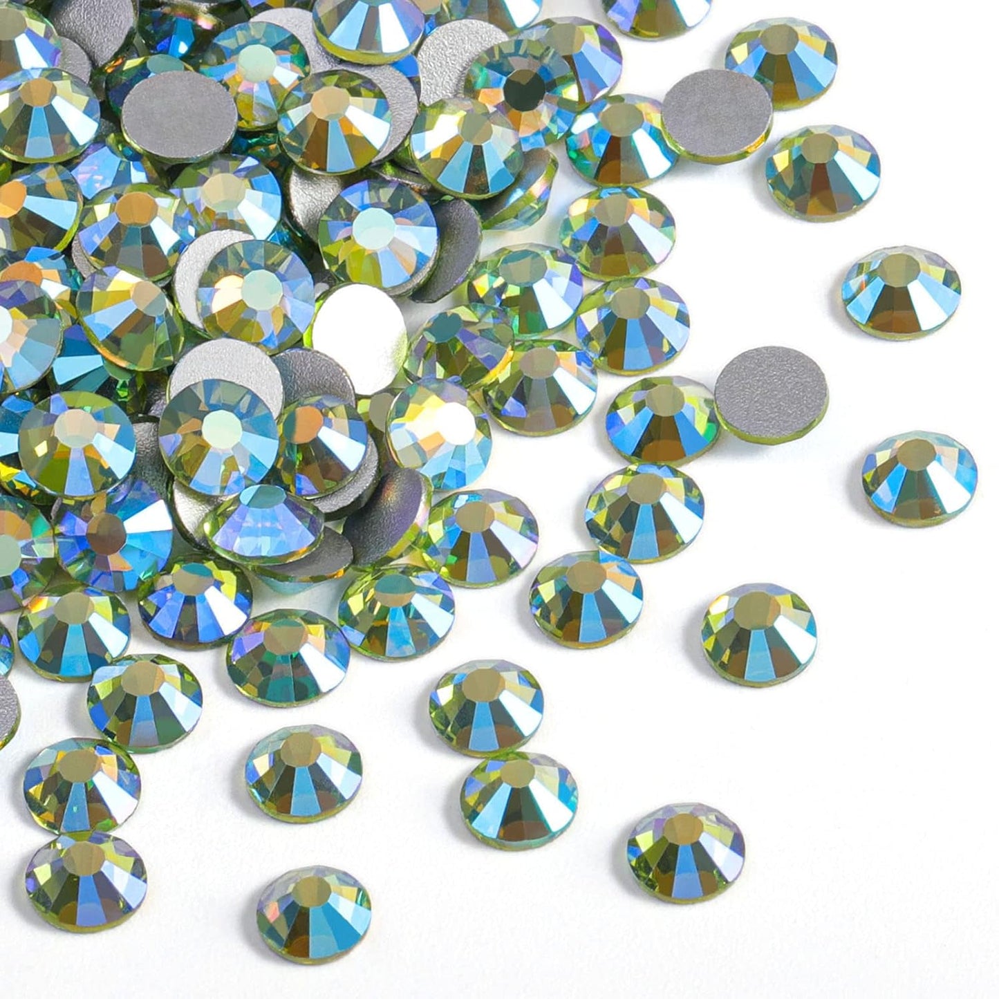 Beadsland 1440 Pieces Flat Back Crystal Rhinestones Round Gems,Peridot AB,SS12,3.0-3.2mm