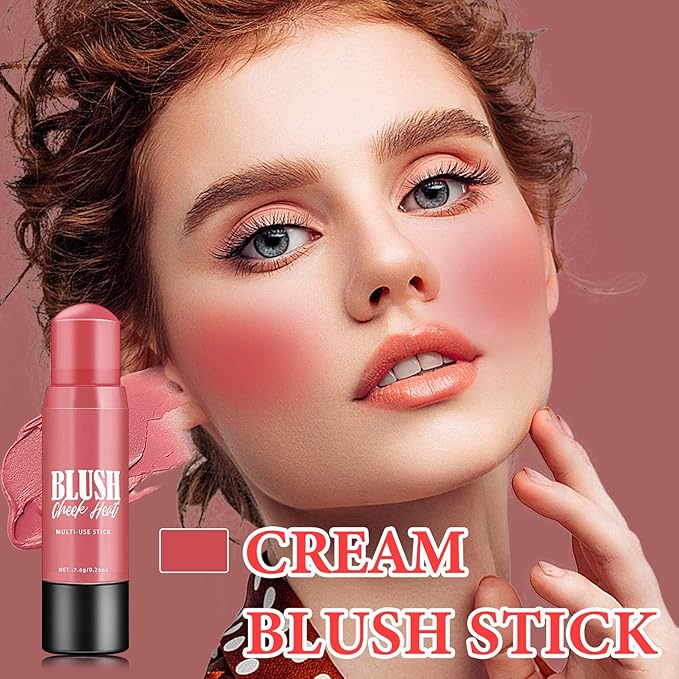 Cream Blush Stick Makeup,Blush Stick for All Skin Tones,Easy to Color,Soft Long Lasting Lightweight Blush Face Makeup Stick,Waterproof Multi Stick for Cheeks & Lip & Eyes（#104）