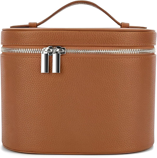 Upgrade Makeup Bag Travel Toiletry Bag Portable Cosmetic Makeup Organizer Bag Detachable Compartments (Brown-retro vibes style)