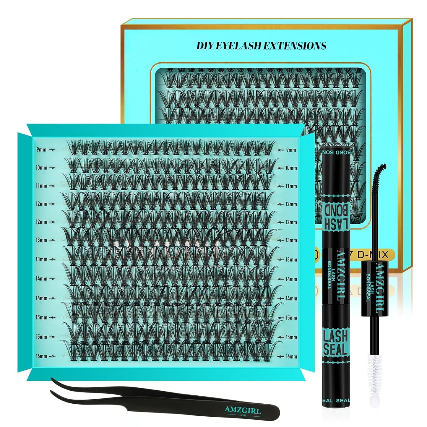 Lash Clusters Kit 240PCS Eyelash Extension Kit D Curl Wispy Clusters Lash DIY Lashes Extensions Kit Natural Individual Lashes Kit with Lash Bond and Seal Eyelash Tweezer(30D,D-Mix9-16mm)