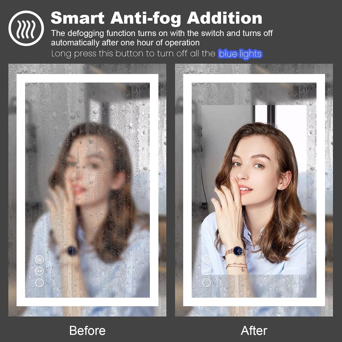 Amorho LED Bathroom Mirror 48'' X30'' with Front and Backlit, Stepless Dimmable Wall Mirrors with Anti-Fog, Shatter-Proof, Memory, 3 Colors, Double LED Vanity Mirror (Horizontal/Vertical)