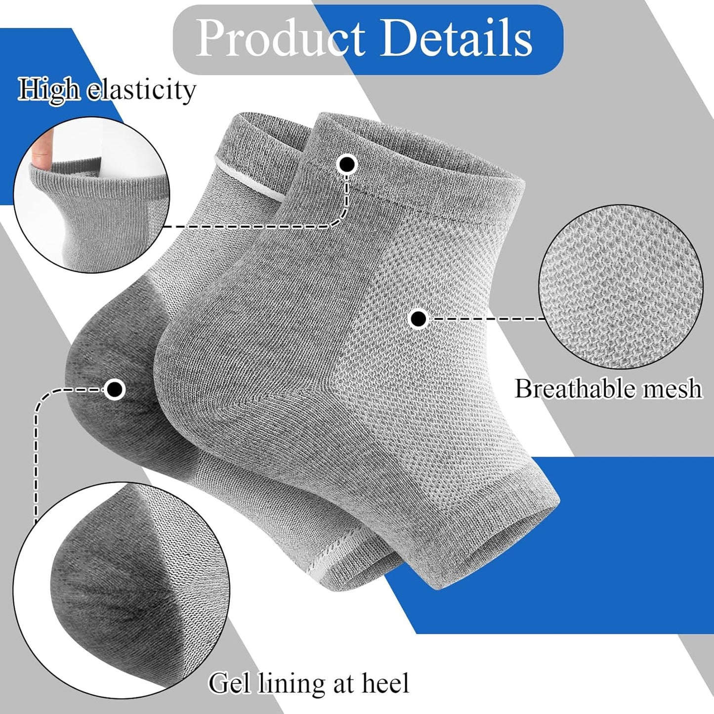 Moisturizing Socks,toeless Socks for Women for Dry Cracked Heel Treatment,Cracked Heel,msilicone Socks for Women (One Size-3 Pairs)