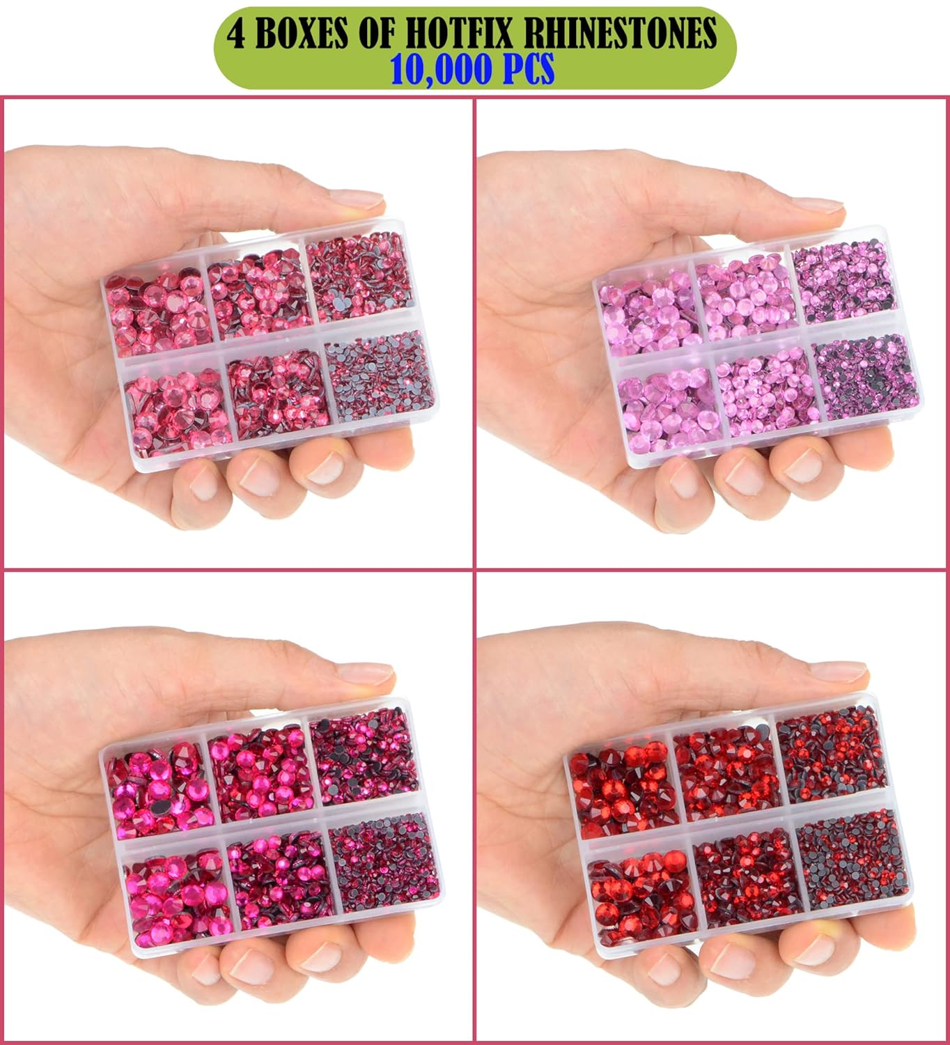 LPBeads 10000pcs Hotfix Rhinestones Flatback Glass Red Pink Fuchsia and Rose Rhinestone with Tweezers and Picking Pen for Crafts Clothes Nail Art
