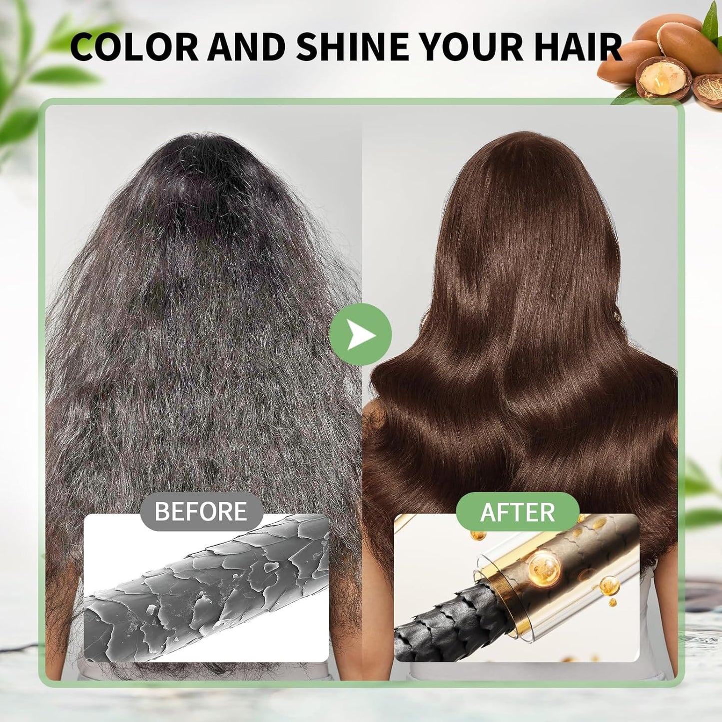 Brown Hair Dye Shampoo for Women Men, Gray Hair Coverage, Natural Herbal Ingredients