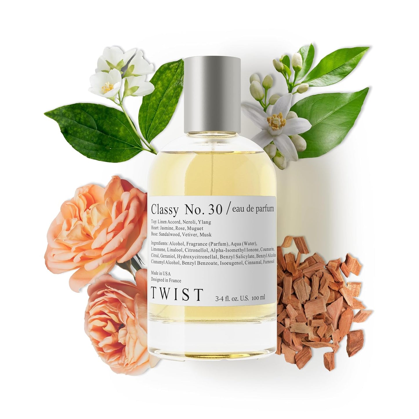 Twist - Classy No. 30 - Eau De Parfum Inspired by Chane. No. 5, Long-Lasting Perfume For Women, Floral & Aldehyde, Vegan, Clean Ingredients, Fragrance - Spray 100 ml | 3.4 fl. oz.