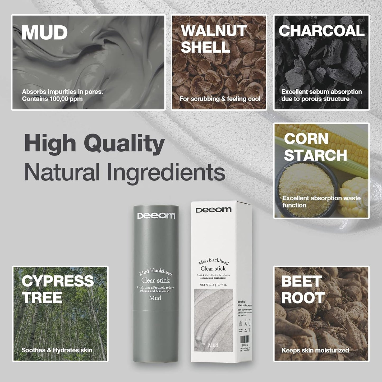 Deeom Blackhead Remover Stick - Blackhead Extractor, Charcoal Face Mask for Blackheads & Whiteheads, Oil Control, Sebum Absorption & Pore Cleansing, Natural Exfoliator, 14g