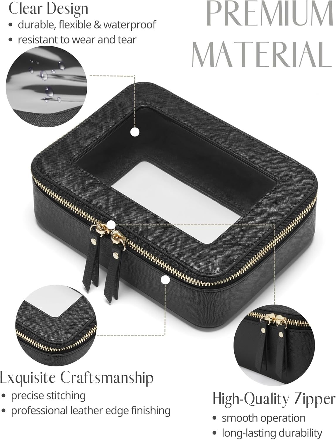 Popvibe Clear Makeup Bag Travel Cosmetic Case Transparent Toiletry Bag with Zipper, Portable Make Up Organizer Traveling Compact Car Bag for Essentials