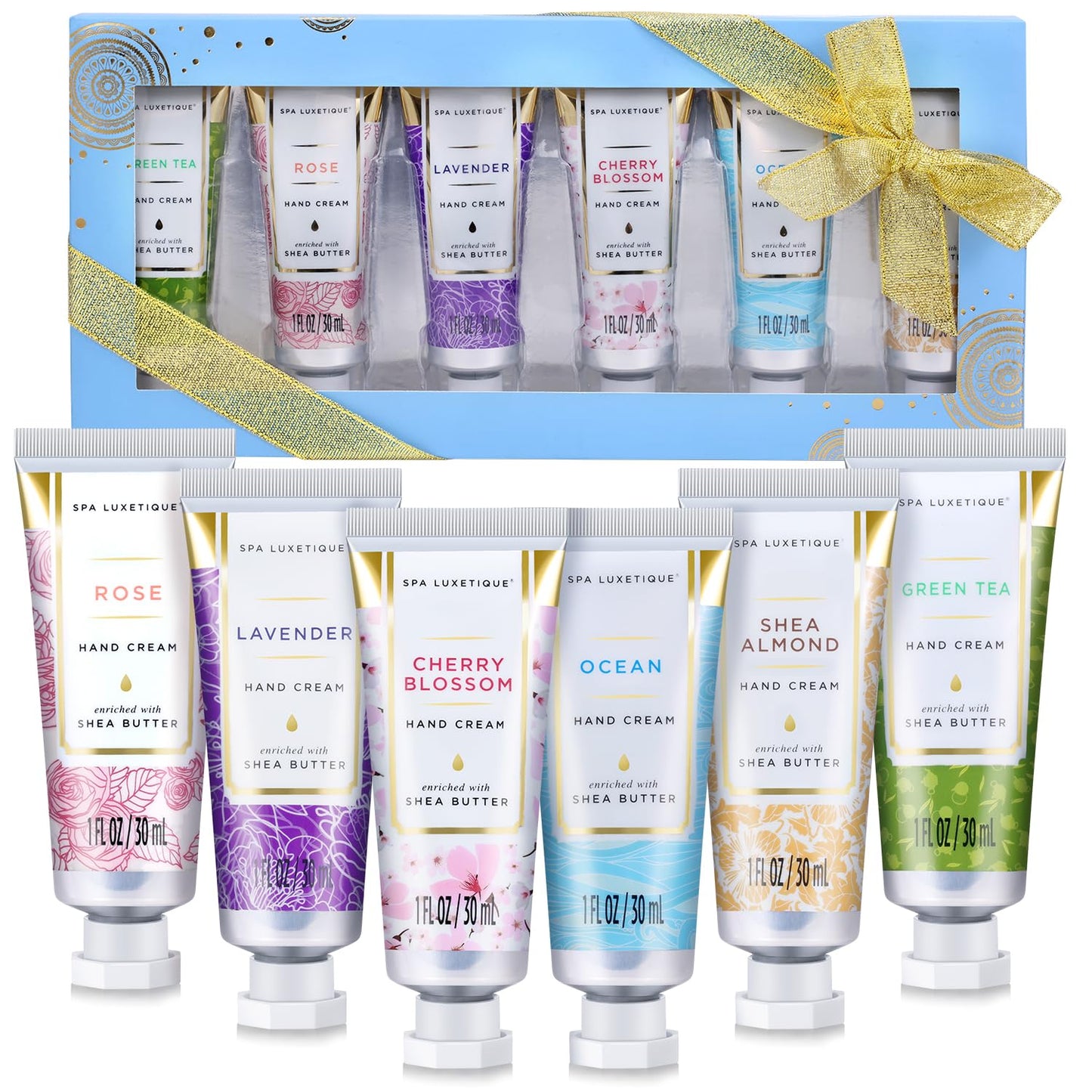 spa luxetique Hand Cream Set Gifts for Women Travel Size Hand Lotion for Dry Skin Care Scented Hand Lotion Gift Sets for Women Ideal Gifts for Her Birthday Sets for Women 6 x 1.0 oz/30ml