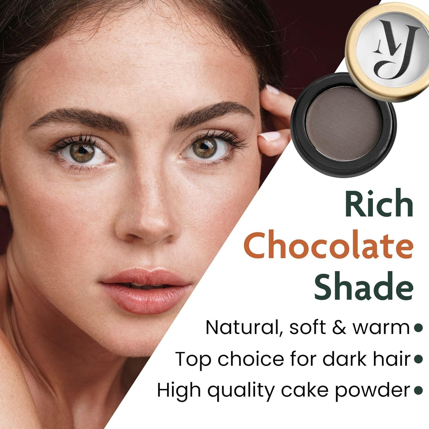 Marie-José Dark Brown Eyebrow Powder - Warm, Rich, Chocolate Brown Makeup Powder- Effortless All-Day Brow Beauty - Compact Size 0.10oz for Purse or Travel Size - Made in USA