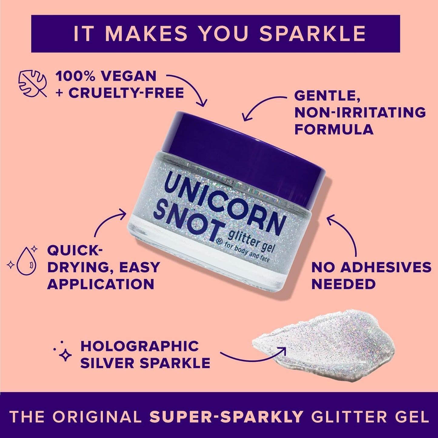 UNICORN SNOT Holographic Face Glitter & Body Glitter Gel: Glitter Makeup, Hair Glitter, Festival Rave and Anime Cosplay, Halloween Costume Makeup - Vegan & Cruelty Free, 1.7 oz Silver Glitter (Disco)