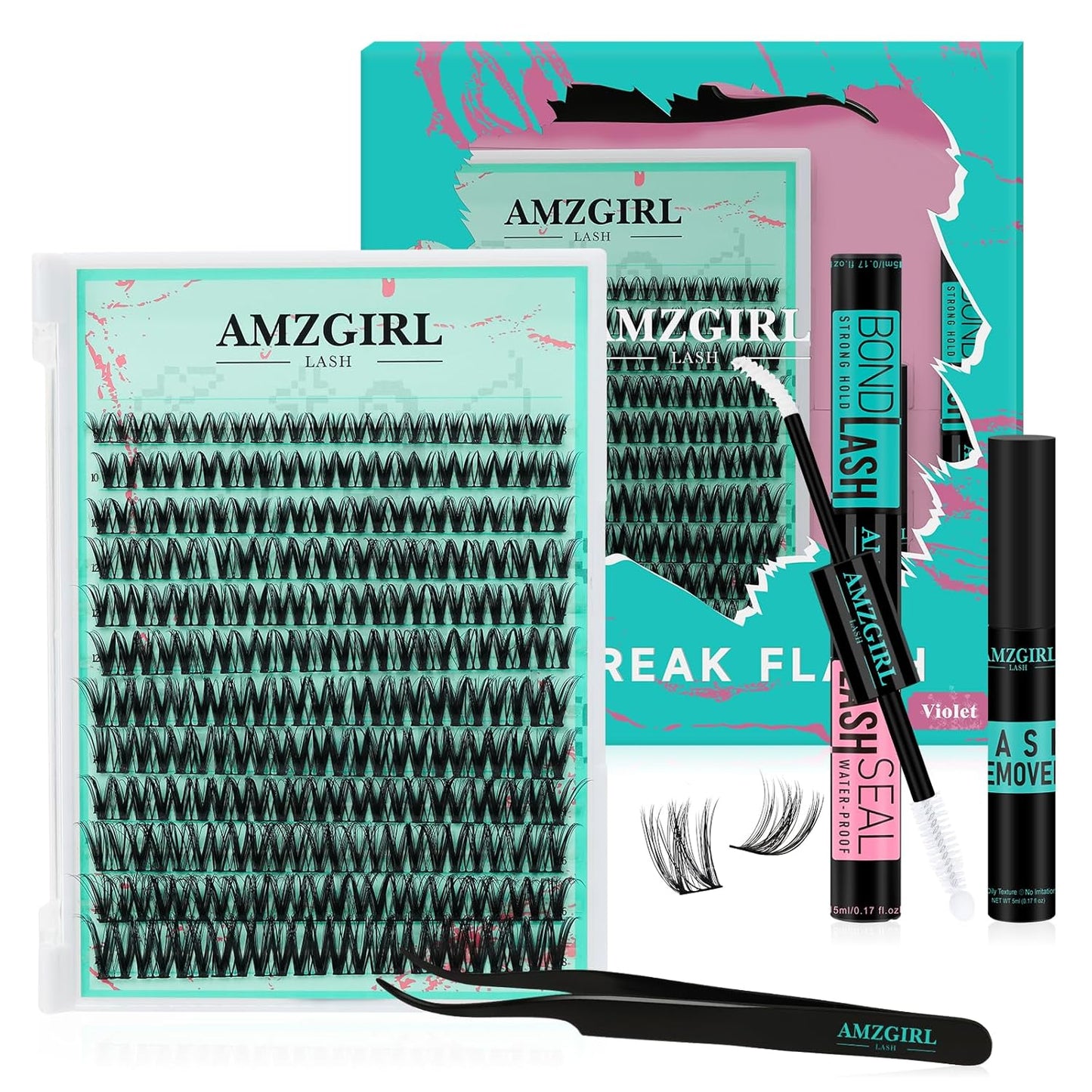 Lash Clusters Kit 144PCS Volume Eyelash Extension Kit with Lash White Bond and Seal,Eyelash Glue Remover and Applicator,Natural Lashes Premium Wide Stem Eyelashes Cluster Kit(Violet,D-Mix8-18mm)