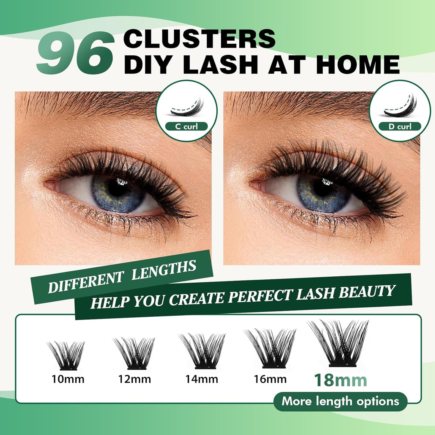 Lash Clusters,96 Pcs Cluster Lashes Y07 D Curl 8-18MIX DIY Lash Extensions Eyelash Clusters,KEYYOU Volume Wispy Individual Lashes Soft&Comfortable Easy DIY at Home(Y07,D-8-18MIX)