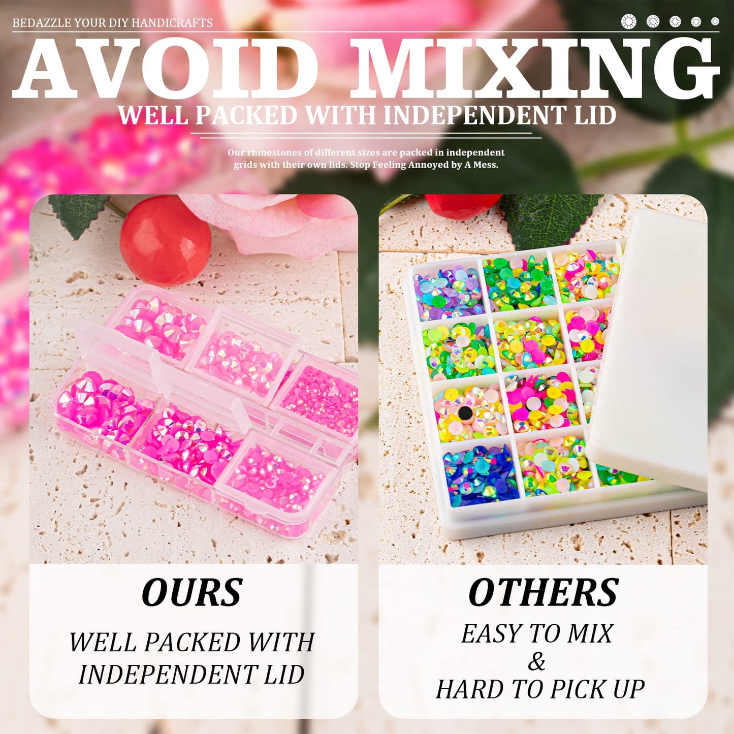 Resin Rhinestones Crafting, 2/3/4/5/6mm Flatback Jelly Rhinestones, 2 Boxes Hot Pink AB Non Hotfix Crystal Gems for Bedazzling Crafts Mugs Tumblers Clothes Makeup Nail