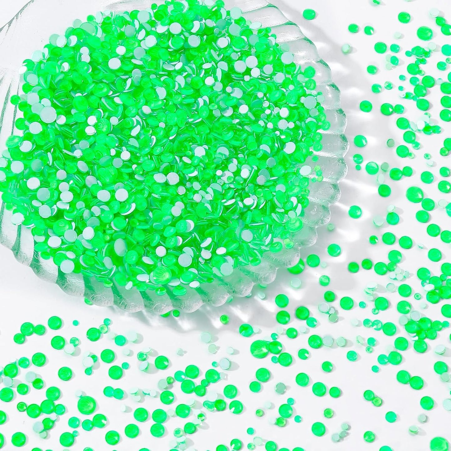 Neon Green Flatback Rhinestones, Glass Rhinestones for Nail Art and Craft, Glue Fix, Loose Crystal Gemstones(Neon Green, SS12, 1440pcs, 2.9-3.0mm)