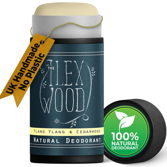 The Ilex Wood - Ylang Ylang & Cedarwood Natural Deodorant - 2.4 fl oz. Natural Deo in Recyclable Cardboard Tube, Vegan, no Plastic, no Alcohol, no Toxins, no Aluminium Salt & Cruelty Free for Women & Men