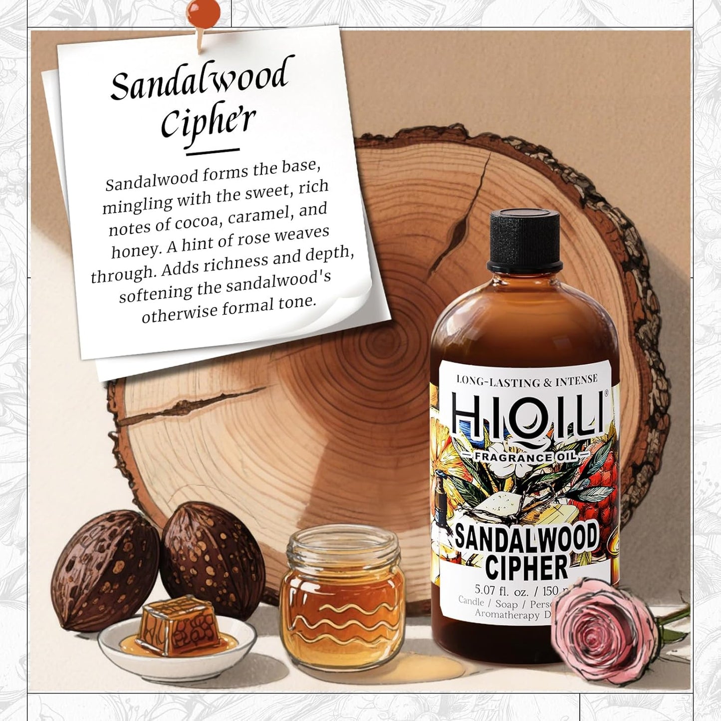 HIQILI Sandalwood Cipher Fragrance Oil for Diffuser, Inspired by Srge-L.tens StalMajus-cvle, Candle & Soap, Perfume & Body Oil Making- Have Gourmand Notes, Long-Lasting- 5.07 Fl Oz