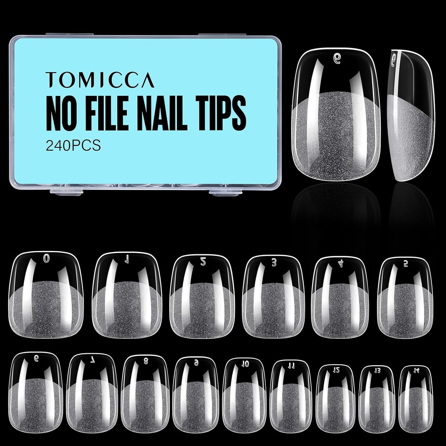 TOMICCA Extra Short Square Nail Tips,Fake Nails Half Matte Acrylic Gel Nail Tips 240Pcs Full Cover False Nails 12 Sizes for Nail Extension Home DIY Salon