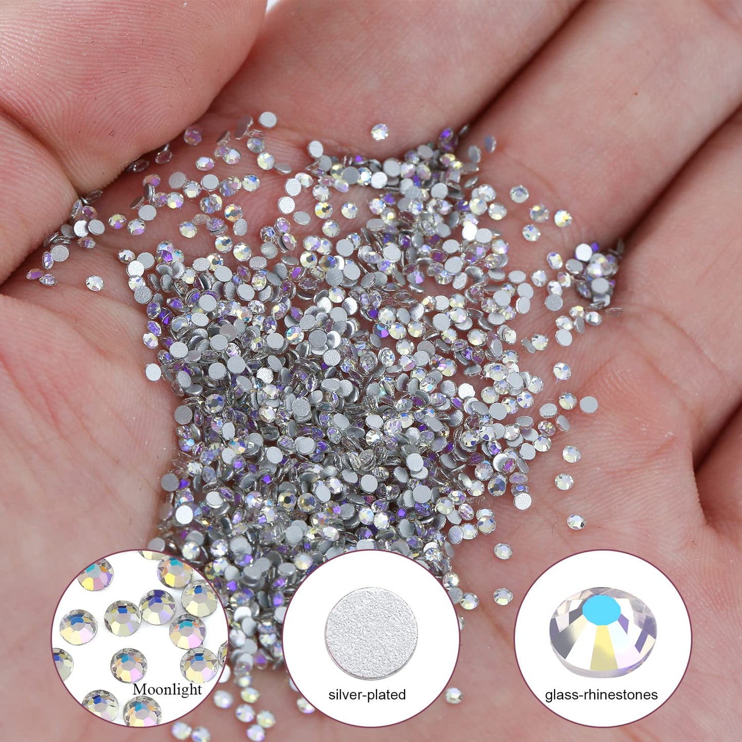 3000Pcs Moonlight Crystal Rhinestones,Glass Flatback Rhinestones Mini Gemstones for Nail Face Makeup Art Crafts Clothes Decoration -(SS6,2.0mm,Moonlight)