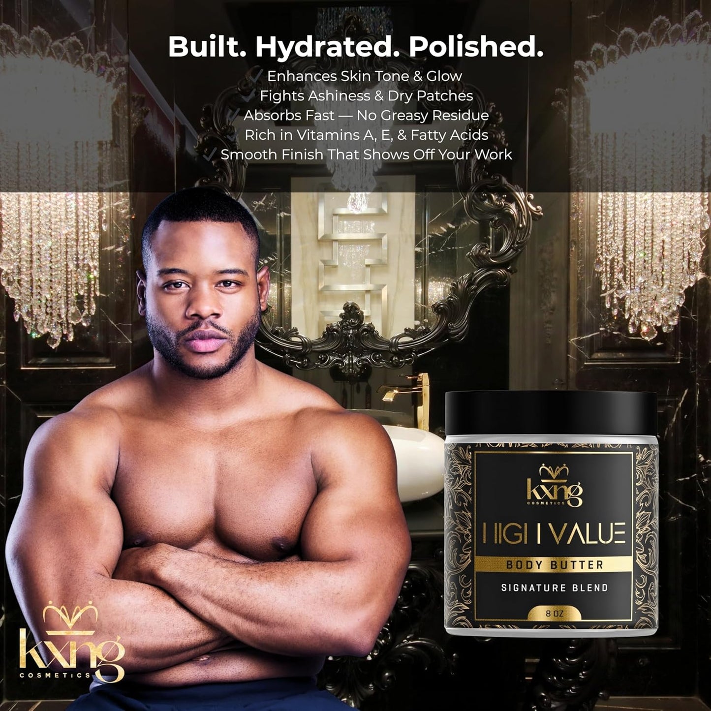 KXNG Cosmetics, Body Butter, Organic Skin Care for Men and Women, Body Moisturizer Lotions and Creams, Raw Shea Butter, Cocoa Butter, Mango, Coconut Oil, Hand, Foot, All Skin Types (High Value XL)
