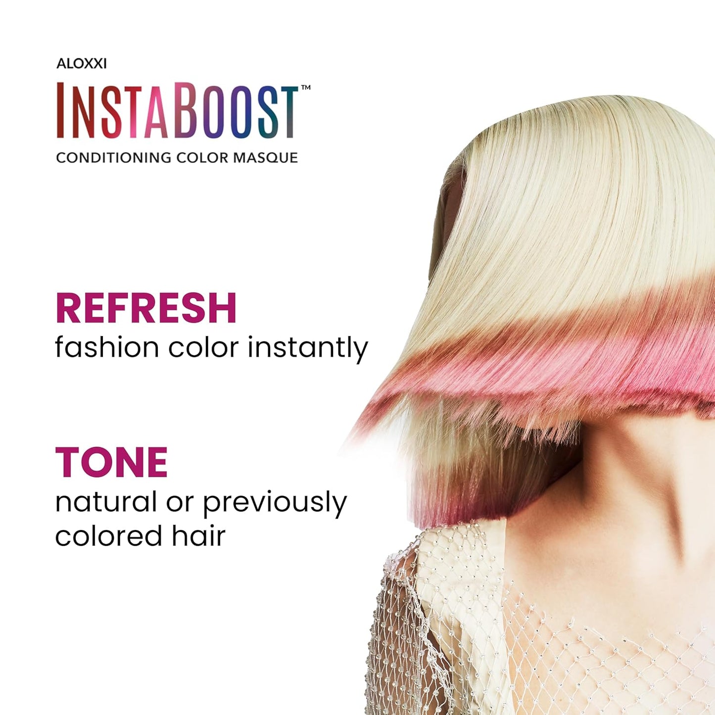 ALOXXI InstaBoost PINK Color Depositing Conditioner Mask – Instant Temporary Hair Color Dye - Hair Color Masque for Deep Conditioning (Pink Please), 6.8 Fl Oz