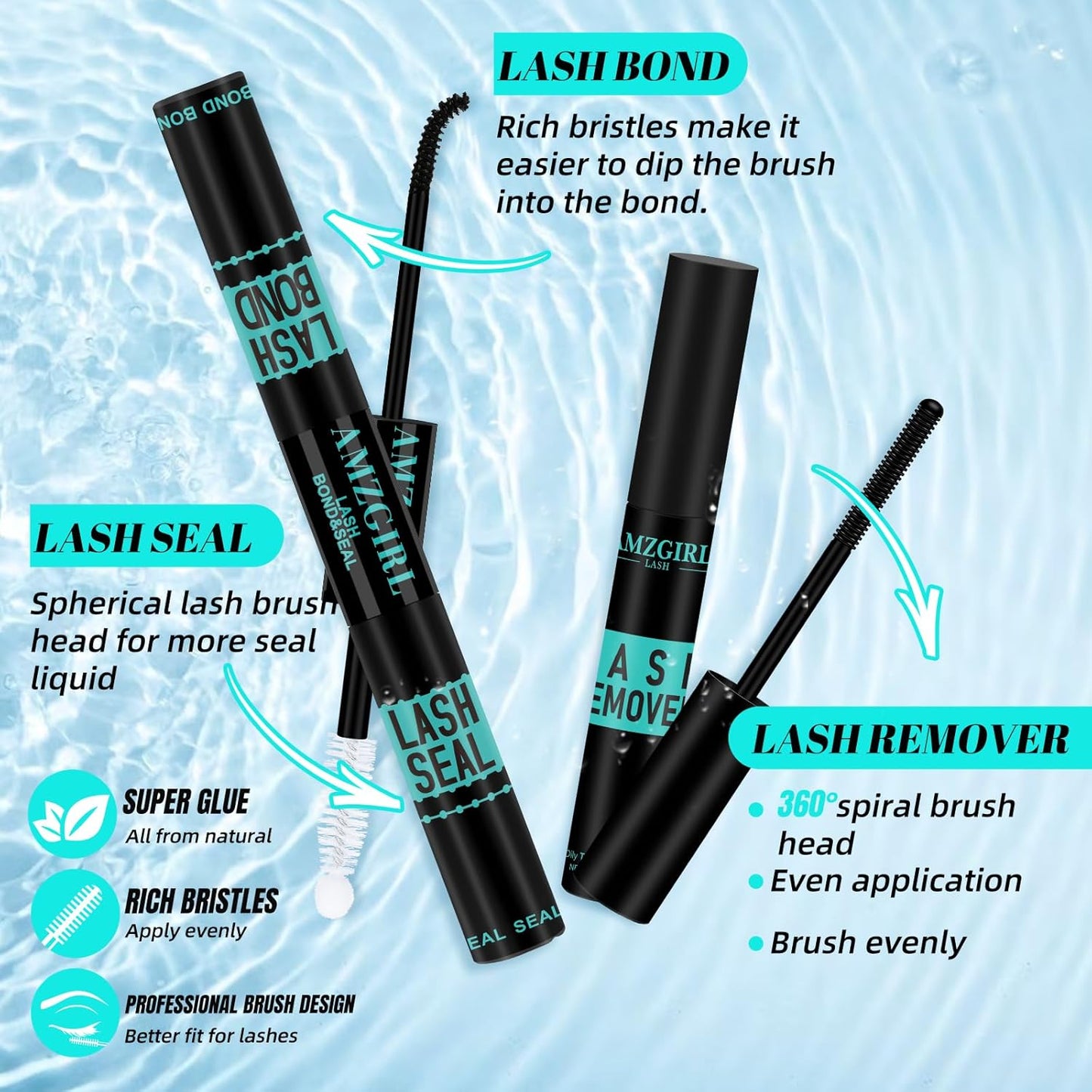 Lash Extension Kit Daybreak Lash Clusters kit Lash Bond and Seal Eyelash Remover and Lash Applicator for Diy Lash Extension Kit at Home by AMZGlRL(Daybreak,D-Mix8-16mm kit)