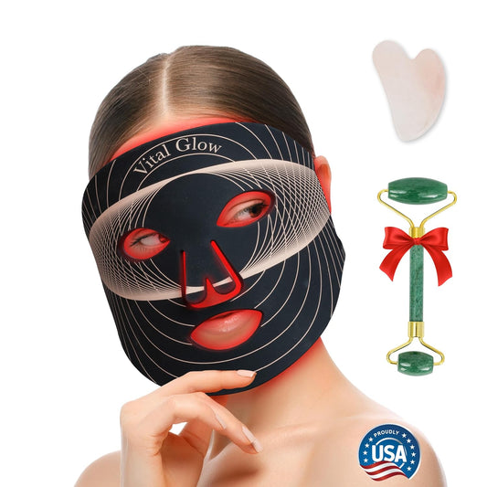Red Light Therapy Mask, LED light Therapy for Face + Jade Roller & Gua Sha, At-Home Skincare Beauty Treatment, Anti-Aging, For Home, Portable & Rechargeable