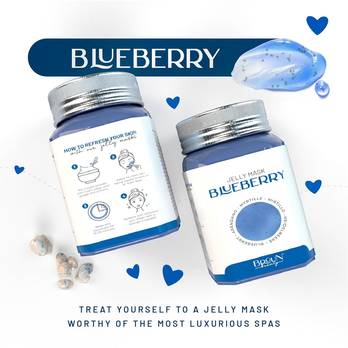BRÜUN Jelly Mask Jar Blueberry Burst Peel-Off Face Care Rubber Mask - A 23 fl oz Skin Care Moisturizing Gel Mask Jar Spa Set for Men, Women and Adults on Formal Gatherings and Events