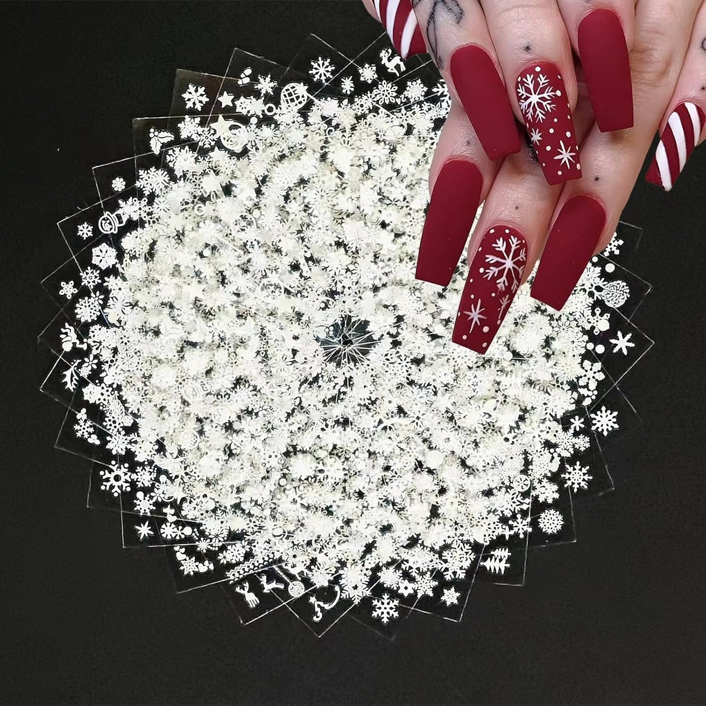 30 Sheet Silver Snowflake Nail Decals - Self Adhesive 3D Nail Art Stickers for Christmas Manicure Decoration