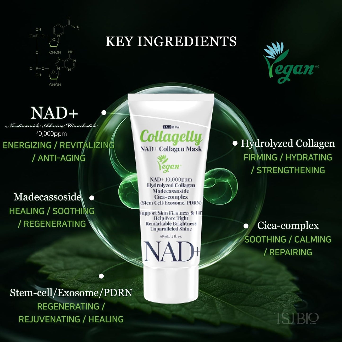 NAD+ Collagelly Vegan Collagen Mask – 2.1 fl. Oz with 10,000ppm NAD+, NMN, Exosome Complex - Korean Skin Care | Super Peel-Off Face for Blackheads, Pores, Lifting, Exfoliating