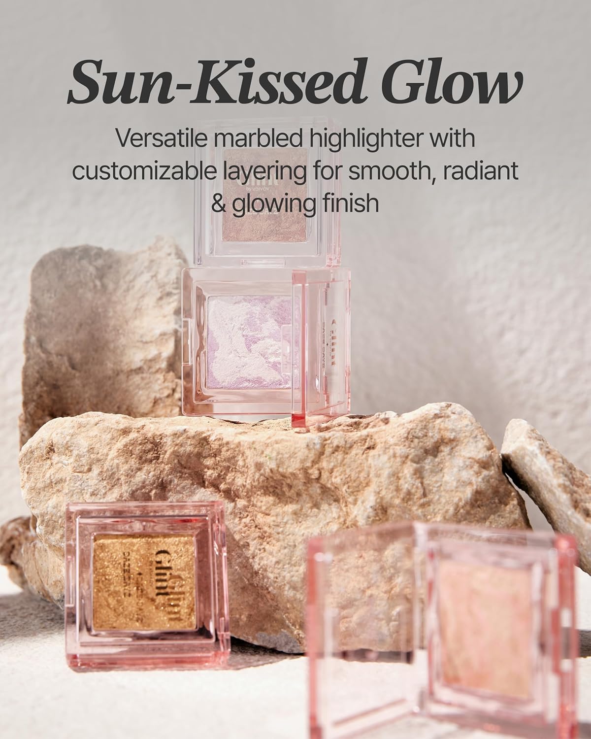 Glint Marble Highlighter (Sunset Bronze, 0.08oz) - Korean Makeup. Inspired Baked for Smooth, Radiant Glow, Long-Lasting Wear. Enriched with Micro Pearl Particles