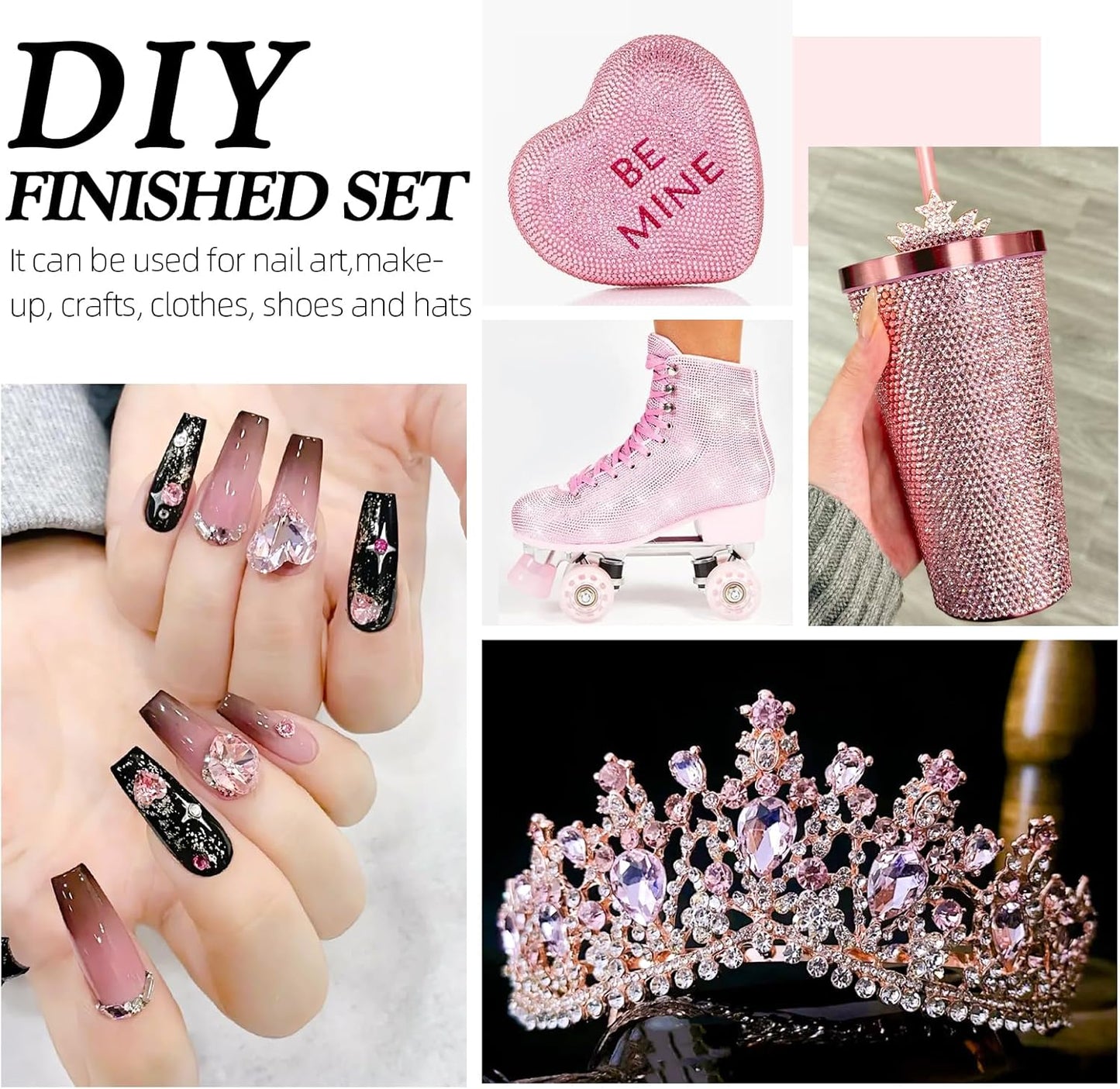 Pink Flatback Rhinestones, Glass Rhinestones for Nail Art and Craft, Glue Fix, Loose Crystal Gemstones(Pink, SS20, 1440pcs, 4.6-4.8mm)