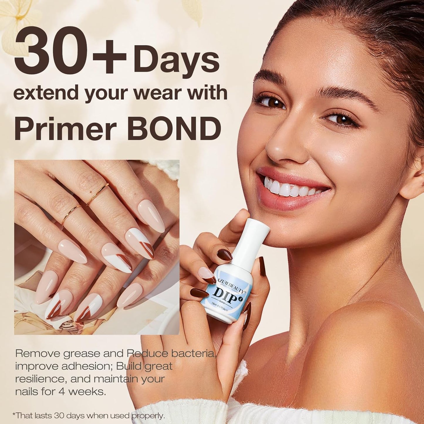 AZUREBEAUTY 5 Pcs Dip Powder Liquid Set - 15ml/0.5oz Large Capacity Dip Base Coat, Top Coat, Bond, Activator, Brush Saver for Dip Nail Kit Salon Home No Nail Lamp Needed