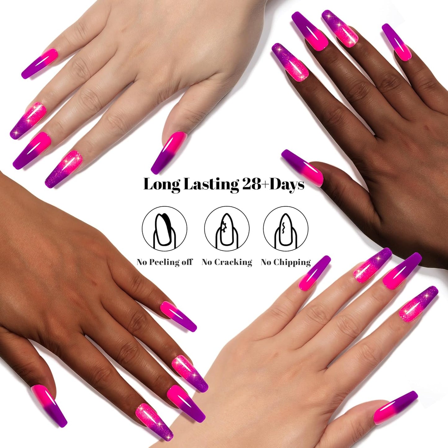 YTD Likomey Color Changing Gel Nail Polish 2 Pcs Set,15ml Hot Pink To Purple Pure Color and Brocade Glitter Nails Gel Kit,Thermal Ombre Change Colors Salon Manicure Fall Winter UV Varnish,WB2-4