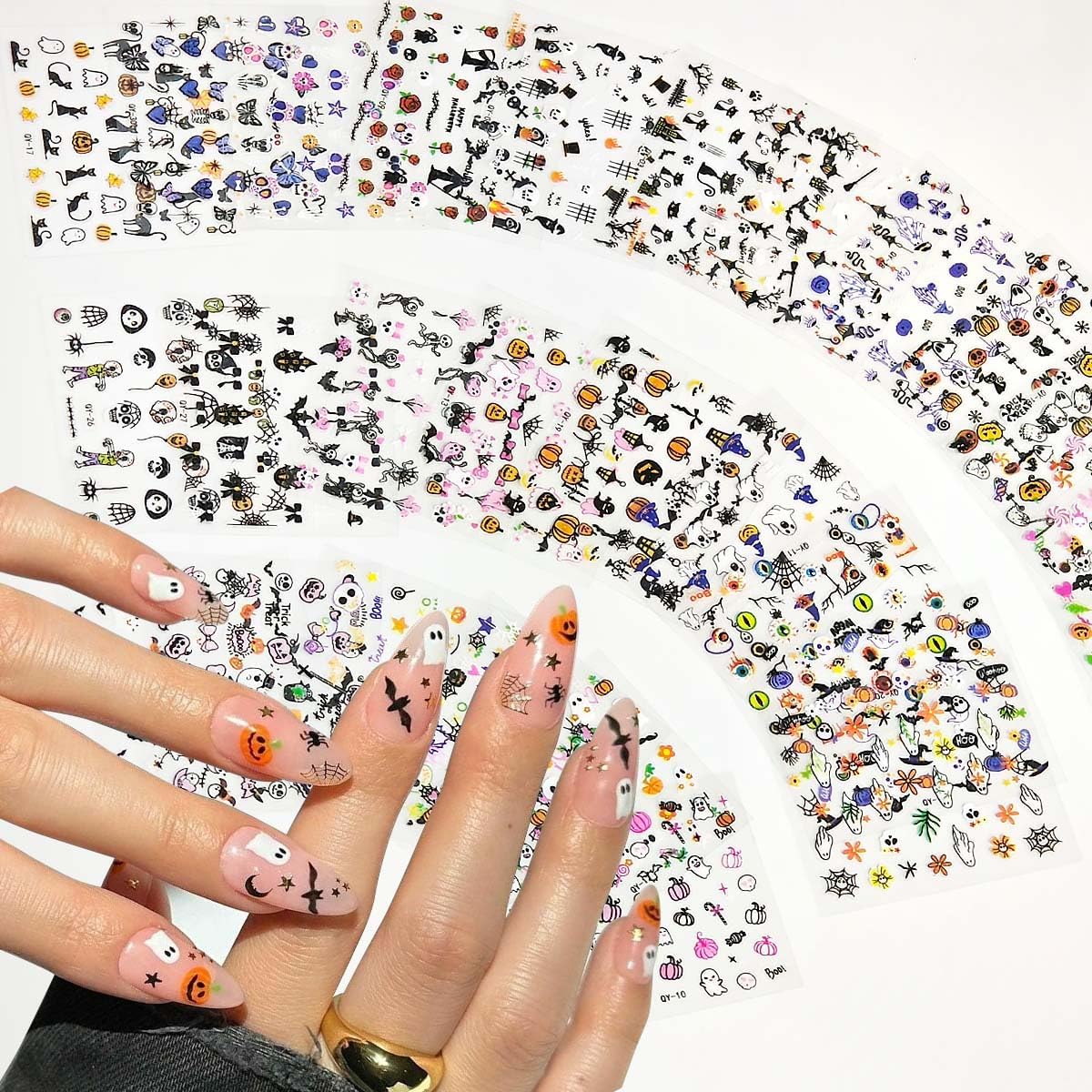 30 Sheets Halloween Nail Art Stickers Ghost Nail Stickers Pumpkin Nail Decals Skeleton Spider Web Self Adhesive Nail Art Supplies for Women Girls DIY Manicure Nail Art Decorations