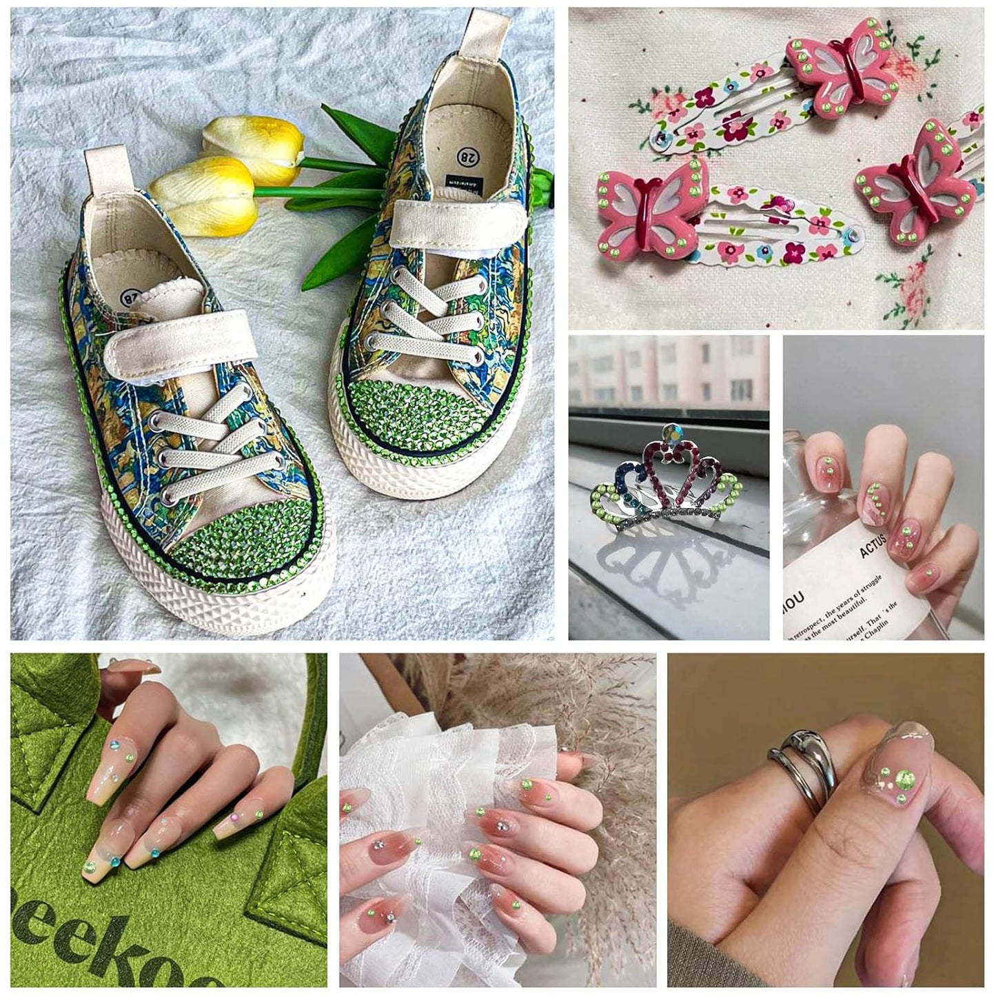 Beadsland 1440pcs Flat Back Crystal Rhinestones Round Gems for Nail Art and Craft Glue Fix,Light Green,SS16,3.8-4.0mm