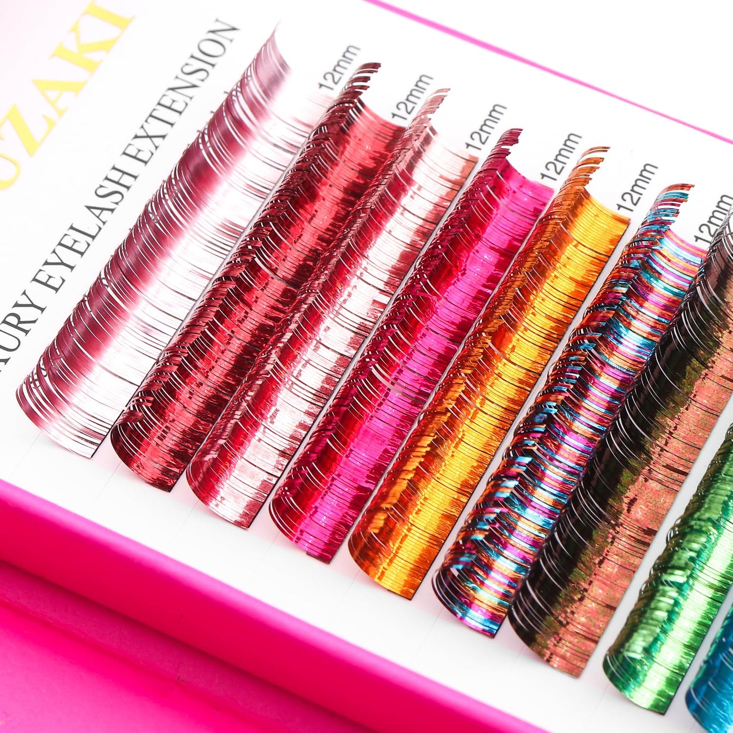 Glitter Spike Tinsel Eyelash Extensions 0.07 Colored Lashes Extension C Curl Lashes 15mm Lash Extensions Soft False Eyelashes Volume Lashes 12 Rows Professional Use(Glitter,0.07-C,15mm)