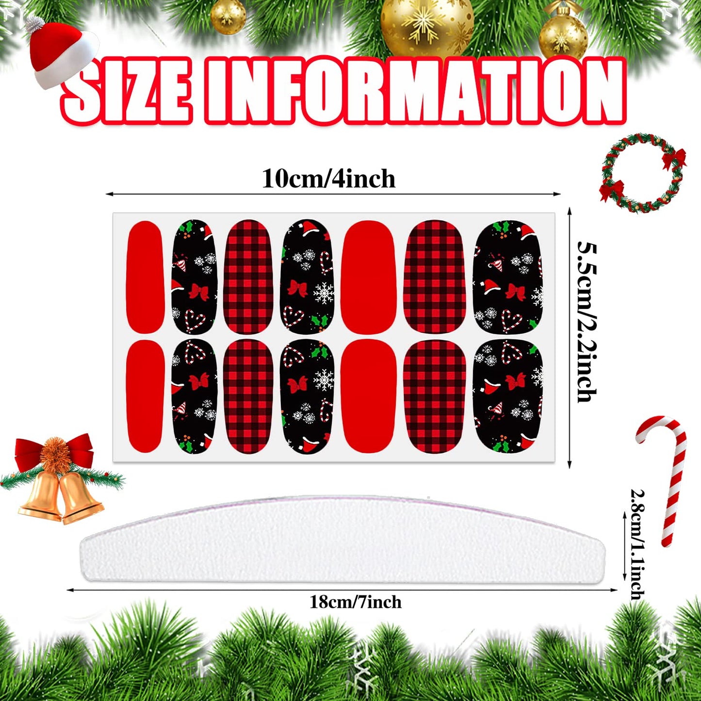 WOKOTO 20pcs Christmas Nail Polish Stickers - Full Nail Wraps, Holiday Nail Art Strips with 280 Tips - Christmas Tree, Socks, Elk, Snow Designs Stickers for Women Girls Nails Gel Strips Wraps