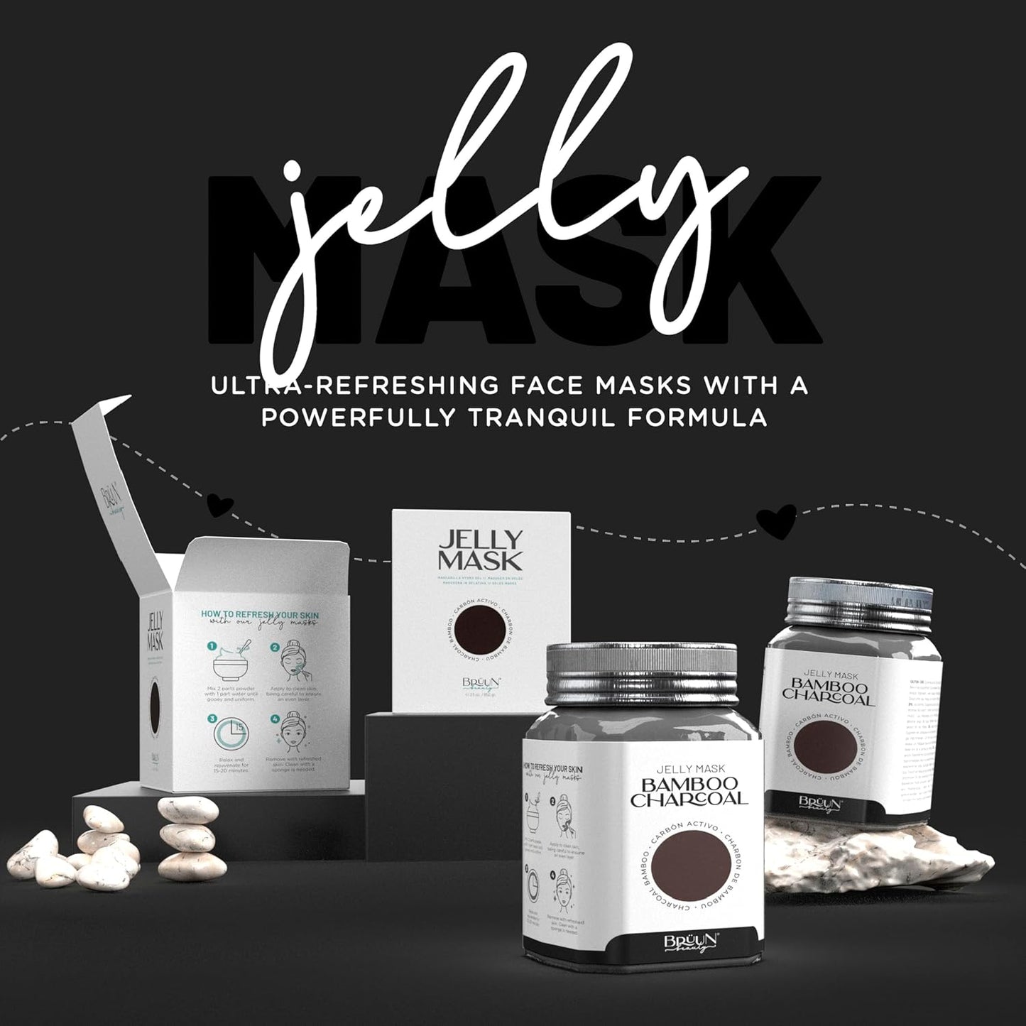 BRÜUN Jelly Mask Jar Bamboo Charcoal Peel-Off Face Care Rubber Mask | 23 fl oz Skin Care Moisturizing Gel Mask Jar Spa Set