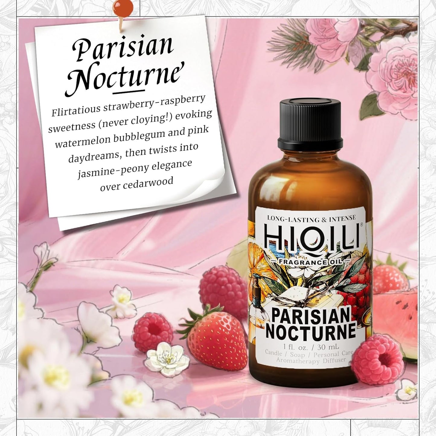 HIQILI Parisian Nocturne Fragrance Oil for Diffuser, Inspired by YL's M.on Paris, Candle & Soap & Perfume Balm Making, Sweet Notes, Long-Lasting Aroma - 1 Fl Oz