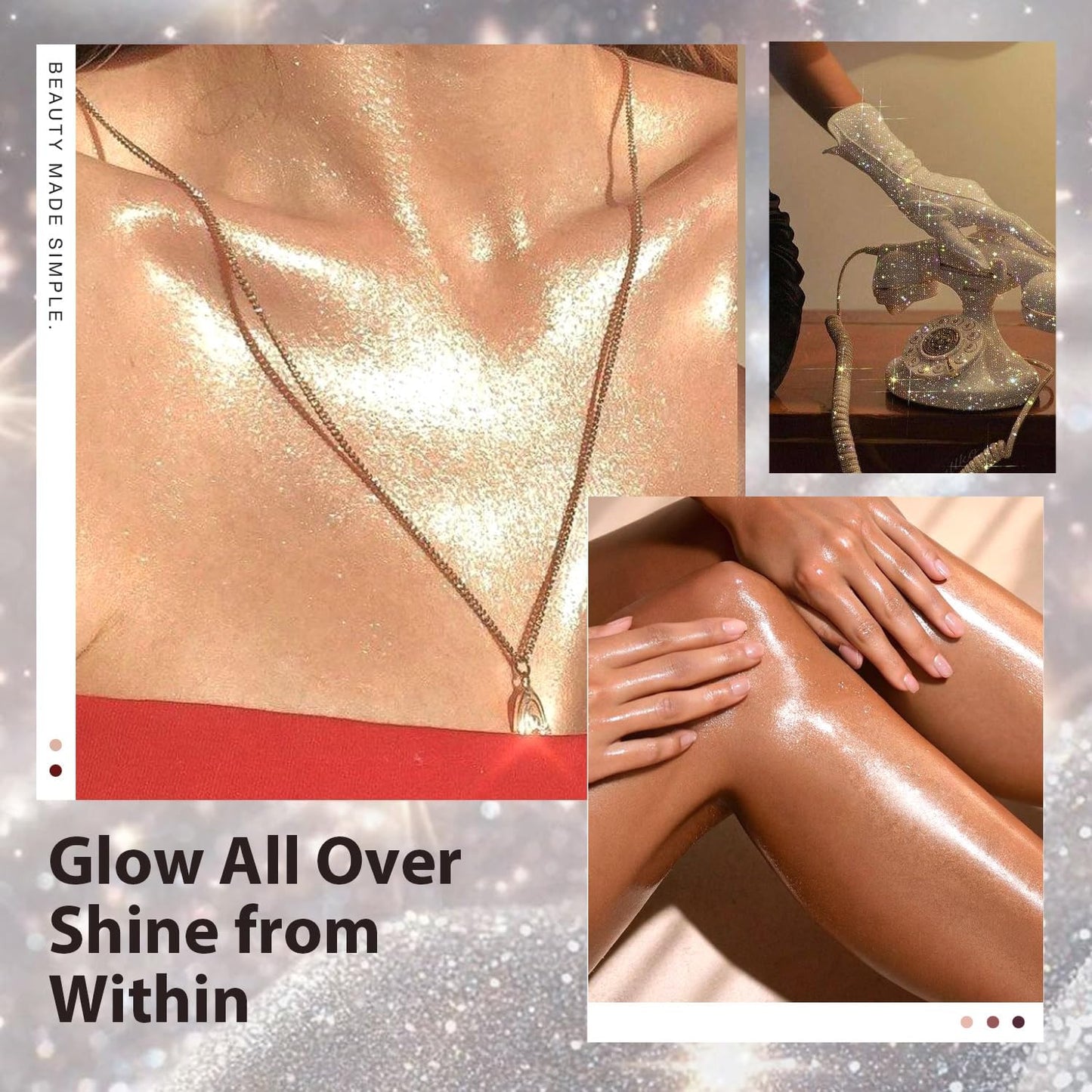 Body Shimmer Oil, 50ml Sunscreen Liquid Highlighter Bronzer Body Glitter Oil Long Lasting Moisturizing Makeup Lotion Illuminate Serum Glow Shimmer Skin 1.7 Fl Oz（Shining White #03）