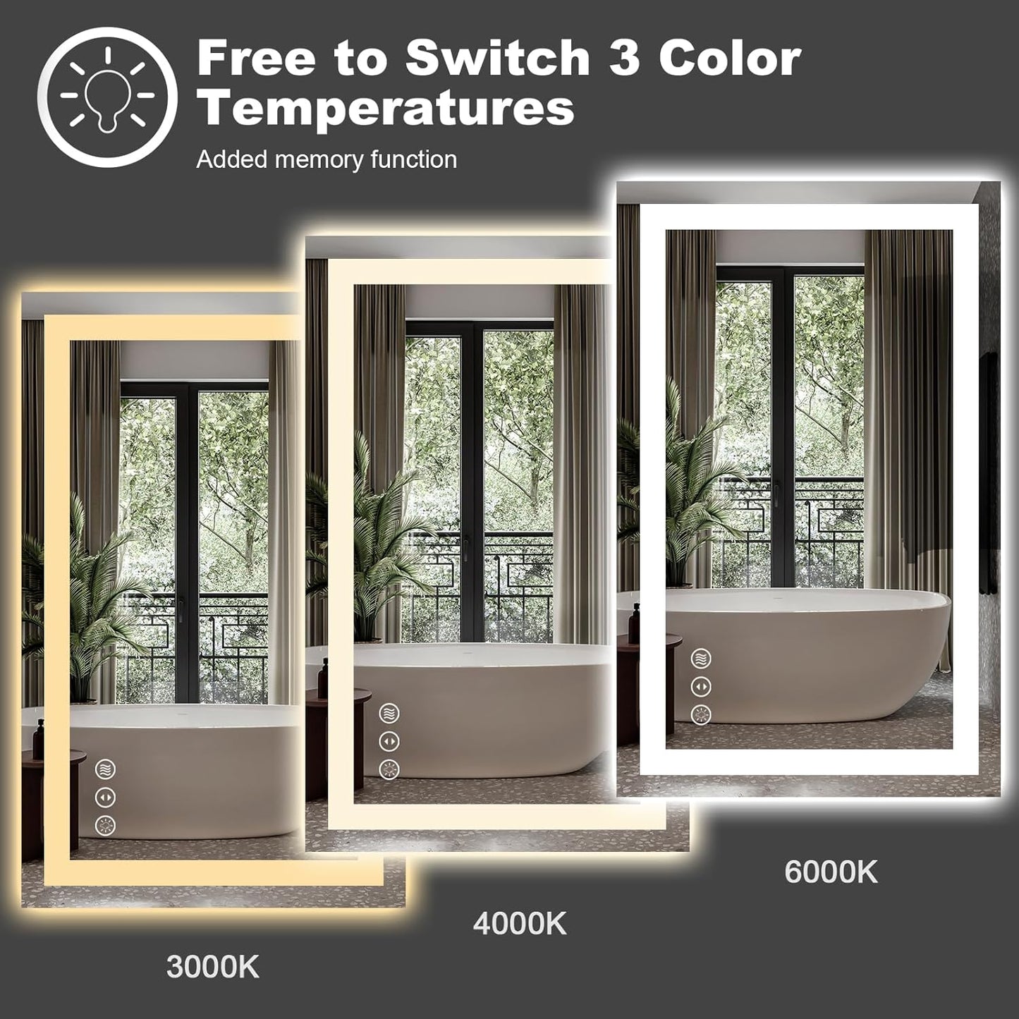 Amorho LED Bathroom Mirror Large 77"x 36" with Front Light and Backlit, Stepless Dimmable Wall Mirrors with Anti-Fog, Shatter-Proof, Memory, 3 Colors, Double LED Vanity Mirror