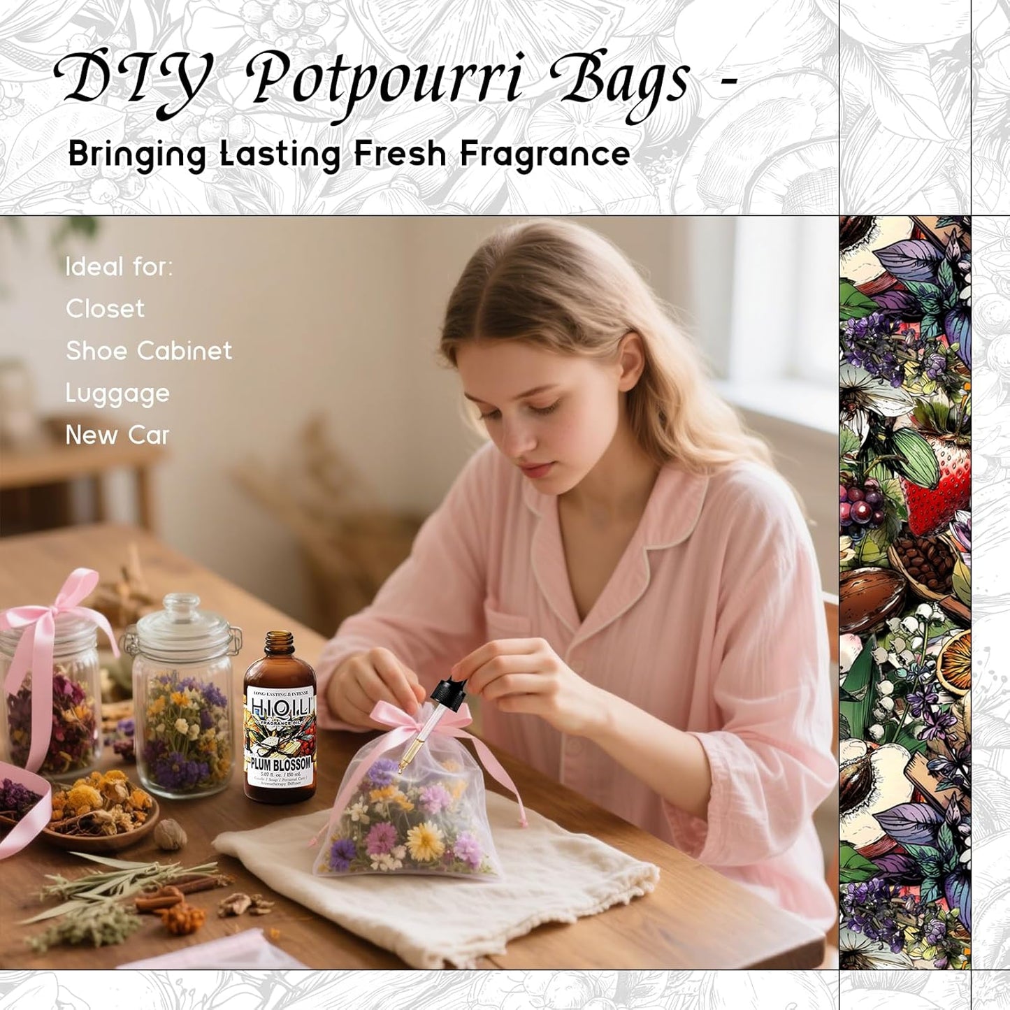 HIQILI Plum Blossom Fragrance Oil for Making Candle, Soap, Inspired by J-M.Lone Plum-Bloom, Linen Spray and Scented Sachets, Use in Essential Oil Diffuser - 5.07 Fl Oz