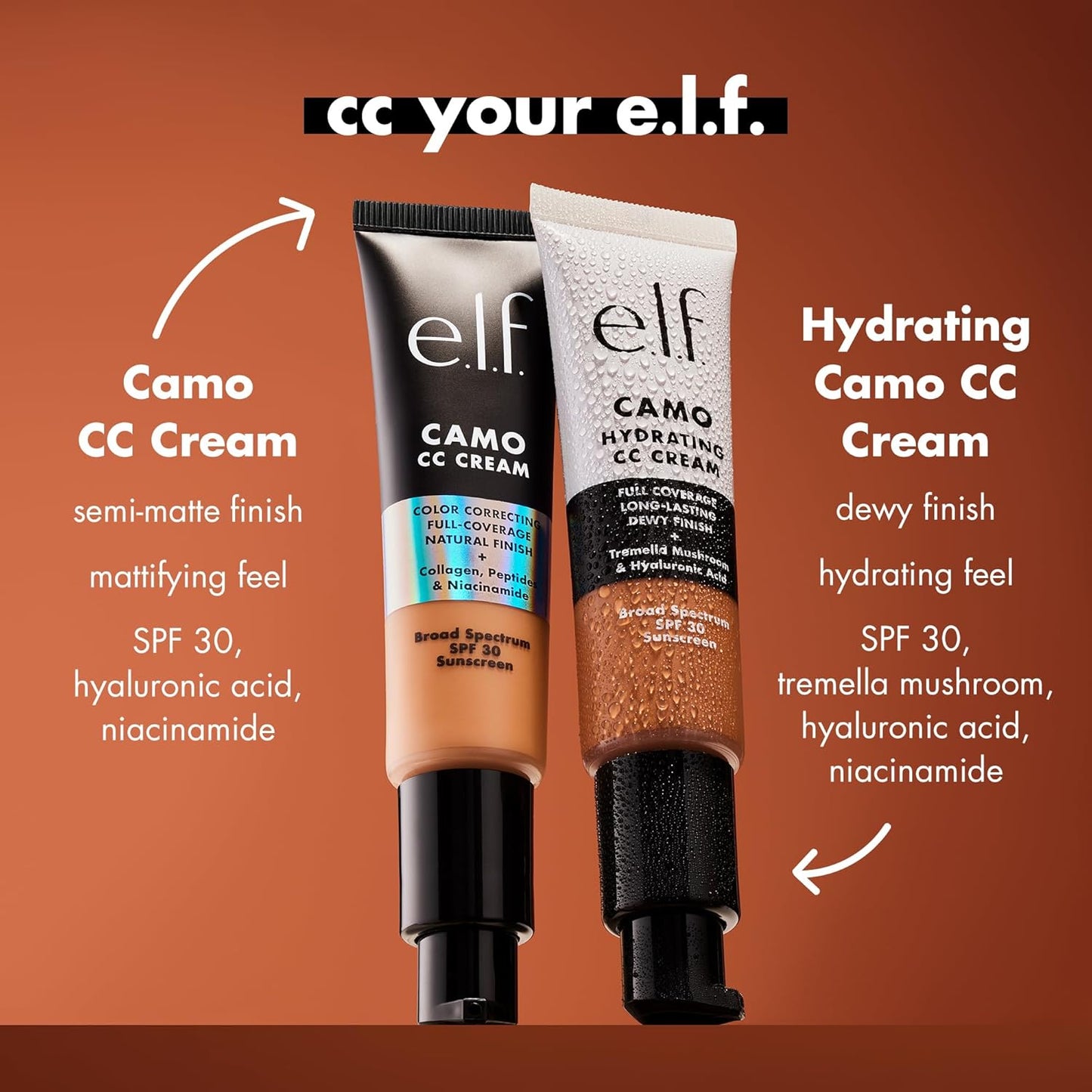 e.l.f. Hydrating Camo CC Cream, SPF 30, Color Correcting Full Coverage Foundation For A Dewy Finish, Vegan & Cruelty-Free, Light 210 N
