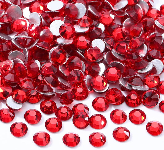Red Flatback Rhinestones, Glass Rhinestones for Nail Art and Craft, Glue Fix, Loose Crystal Gemstones(Red, SS30, 576pcs, 6.4-6.6mm)