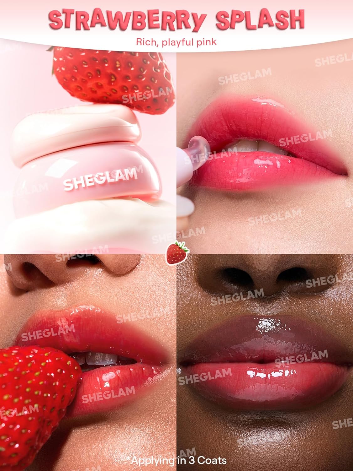 SHEGLAM Hydra Jelly Pocket Lip Jam Hydrating Nourishing Lip Gloss Moisturizing Lip Makeup-Strawberry Splash