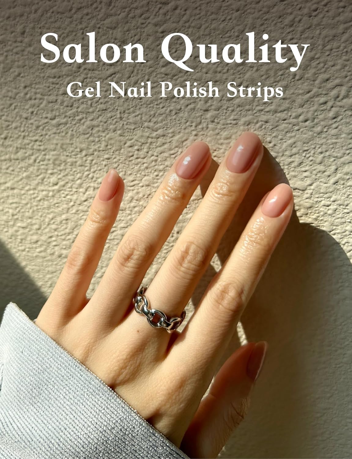 Nail Polish Strips, 44PCS Salon Quality Wraps with Top Coat, Long Lasting Gel Nail Stickers for Women Easy Apply& Remove (Nude Pink)