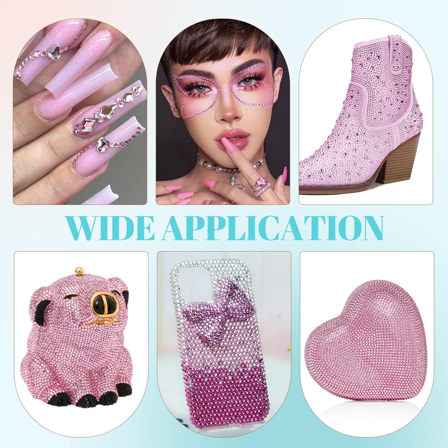 6100Pcs Resin Rhinestones for Crafting with 2Pcs 10ml B7000 Jewelry Glue, 1 Box Flatback Crystals Diamond (Light Pink) for Bedazzling Crafts DIY Nail Art Non Hotfix Gems for Clothing Shoes